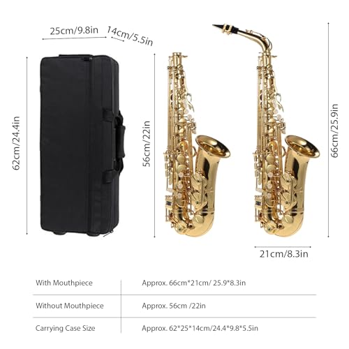 summina Saxophon, E-Flat, 802 Tastentyp, Messing, Gold, hochwertige Leder-Pads, graviertes Muster, mit Etui, Reinigungsbürste, Tuch, Handschuhe, Gurt