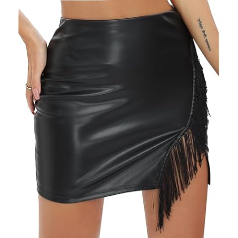 Just Quella Women Black Leather Fringe Skirt (US 12-14) Cover