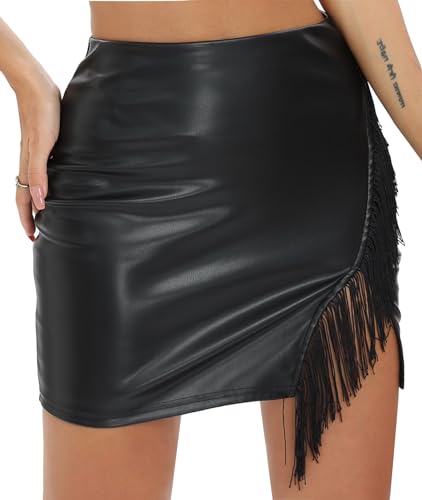 Just Quella Women's Classic High Waist Sexy Slim Mini Pencil Leather Skirts (No Belt)
