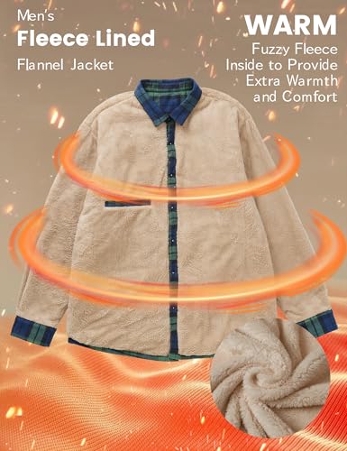 MAGCOMSEN Men's Flannel Shirt Fleece Lined Heavyweight Flannel Jacket Cotton Button Up Plaid Shirt Warm Winter Coat2