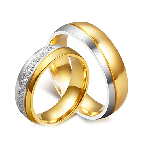 Epinki Anillo de Pareja, Anillo 6MM Anillo Sencillo Oro Acero