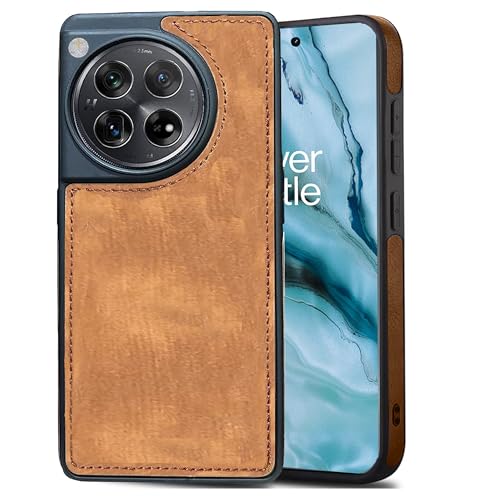 Image of Leather Case for OnePlus 12R Premium Protective Stylish Slim Cover with Shockproof Raised Edges Brown