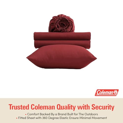 Image of Coleman Twin Sheets Set - Durable Home Bedding with Outdoor Heart, Stylish & Reliable for Bedroom or Cabin - Premium Solid Color, Built for Comfort, Style & Occasional Outdoor Use, Burgundy