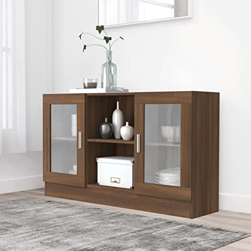  ShCuShan Mobile Vetrina Rovere Marrone 120x30,5x70 cm Legno Multistrato,Vetrina Soggiorno Elegante in Legno Cristalliera