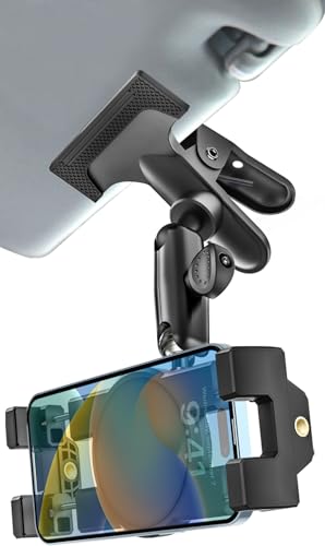 Metal Sun Visor Car Phone Holder, 360 Degree Rotation Multifunctional Phone Holder for Car Visor Clamp, Upgraded Magic Arm More Stable for Your Car Mount for iPhone 16 15 14 13 12 Android Smartphones