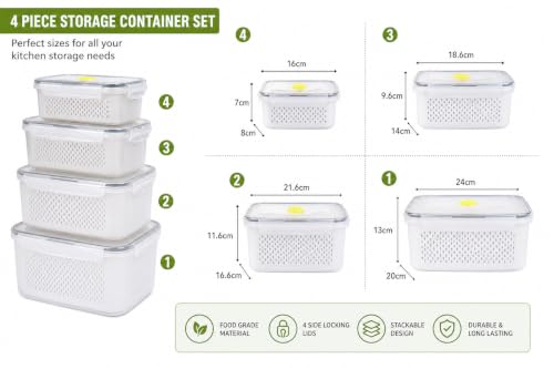 Image of Refrigerator Storage Box with Lid & Drain Basket Set of 4