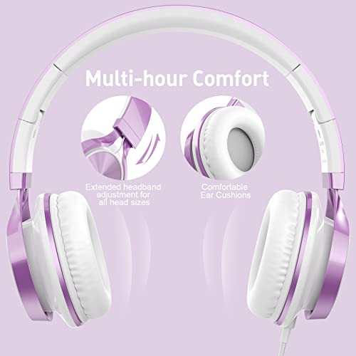 Image of AILIHEN Kids Headphones for School with Mic Wired, 3.5mm Jack, Purple