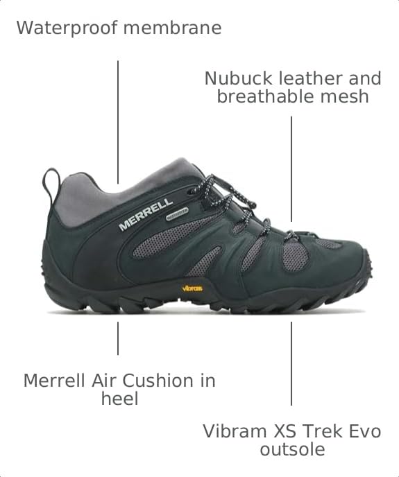 Image of Merrell Men's Chameleon 8 Stretch Tactical Work Shoes, Waterproof Nubuck & Mesh Upper Ultra-Lightweight Hiking Combat Boots