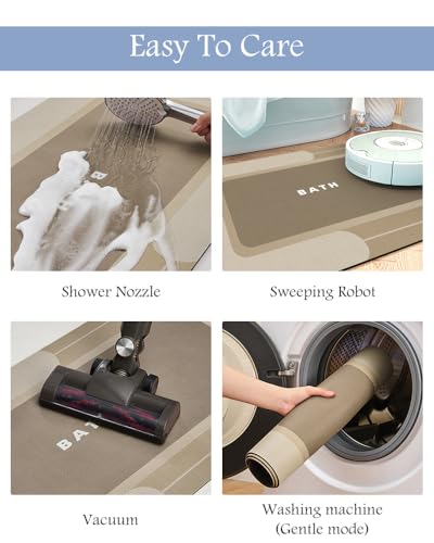 Image of MontVoo Bath Mat-Bath Mat Rug Non Slip Super Absorbent Stain Resistant Quick Dry Thin Bathroom Rug-Bath Mats for Bathroom Floor Bathtub Vanity-Bathmat Bath Rug Easy Care-17 inchx27 inch,Beige