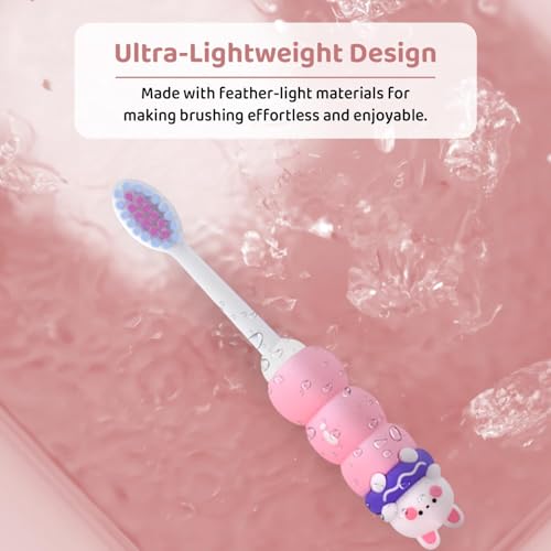 Image of StarAndDaisy Baby Manual Toothbrush 1 Year + Kids With Soft And Fluffy 10000 Gentle Bristles, 80 Micron Split-Beam Bristle, Non-Slip Comfortable Dinosaur Handle (Teddy-Pink),1 Count