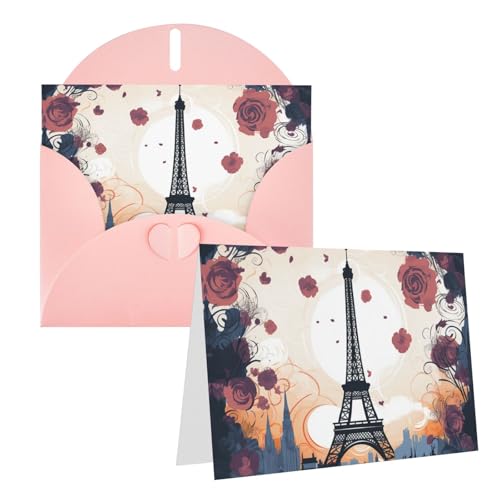 QMNEHJ グリーティングカード サンキューカード 封筒付き ブランクノートカード 4x6インチ バースデーカード ロマンチック パリ エッフェル ウェディングカード お悔やみカード おもしろい 思考カード あらゆる機会に