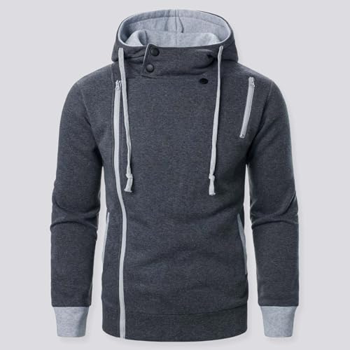 Mens Pullover Hoodie Casual Full Zip Loose Hooded Sweatshirt Solid Color Trendy Drawstring Hoodies for Men with Pockets2