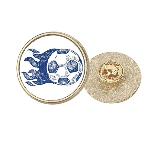 Broche ballon football bleu doré taille M en métal de forme ronde