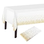 Plulon White and Gold Dot Tablecloth - 137 x 274cm Plastic Rectangle Table Cover for Party Decorations
