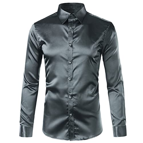 Chemise satin de soie homme GN gris XXL - Coupe habillée et manches longues