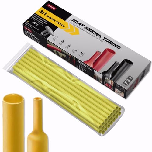 CUBEFELLER® 3:1 Ratio 1/4 Inch (6.4mm) Yellow Heat Shrink Tubing - 20ft (6.1M Total Length), Marine Grade Waterproof Adhesive Lined, Insulation Sealing Oil-Proof Wear-Resistant,ET2064Y