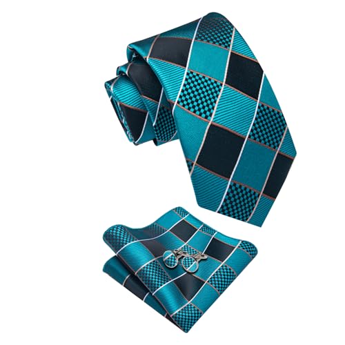 Image of YourTies Striped Plaid Ties for Men Silk Formal Necktie Set | 3.15 inch(8cm) Woven Jacquard Mens Ties with Necktie Pocket Square Cufflink Tie Clip Lapel Pin for Wedding Business Party