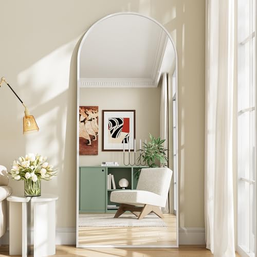 Image of Mirror Full Length, 28 inchx71 inch Large Arched Floor Full Length Mirror with Stand, Room Decor Big Full Body Floor Mirror with HD Tempered Glass Aluminum Frame for Bedroom Living Room, White