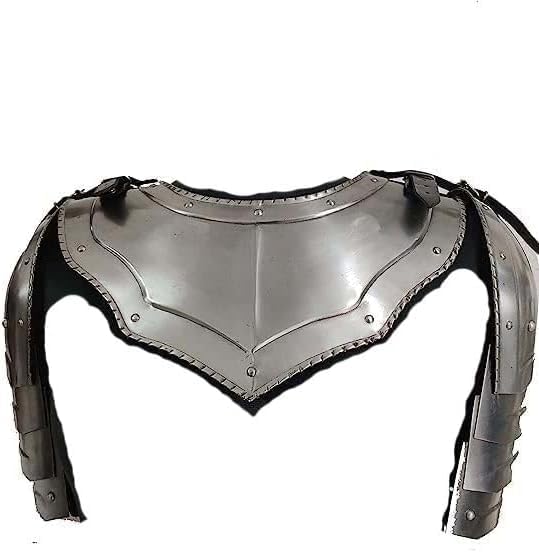 Generic Medieval Iron Gorget with Pauldrons Gothic Spaulders Arm Shoulder Guard Set Knight Templar Crusader Fatnatsy Warrior Armor Steel Neck Protector SCA LARP Knight Vembrace Pair Costume Adult - Image 3