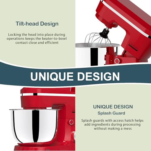 Image of Household Stand Mixer with 6.5 Quart Bowl, Electric Food Mixer 10+p Speeds 660W, Kitchen Tilt-Head Bread Dough and Cake Mixers with Dough Hook, Whisk, Beater, Splash Guard and Egg Separator (Red 1)