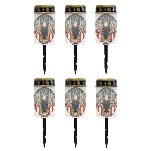 Image of Poceacles Eagle American Flag White Solar Lights Outdoor Solar Powered Cemetery Stake Lights Grave Lamp Landscape Lighting Waterproof Grave Flameless Candles United States 250th Decor, Set of 6