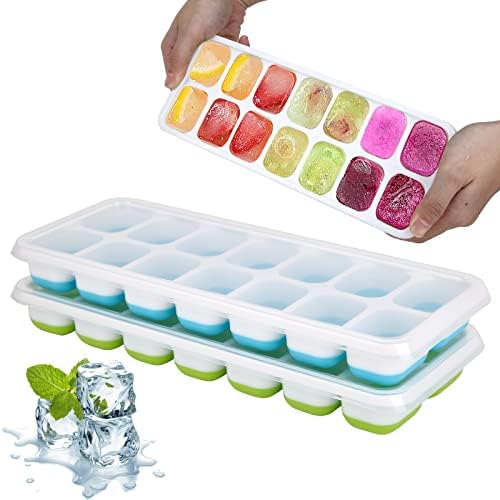 2 Pack Silicone Ice Cube Trays | 15 Flexible Molds With Lid | Easy Release Stackable Freezer Trays