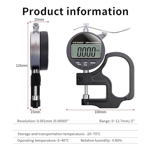Calibrador digital de espesor Electronic Thickness Gauge 12.7mm con resolución de 0.001mm herramienta de medición micrómetro digital miniatura 4