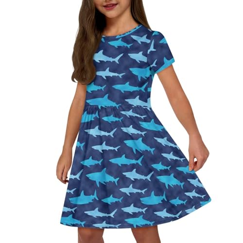 Image of Girls Dress with Pockets Basic Short Sleeve High Waist Swing Skater Dress School Party Dress for Kids