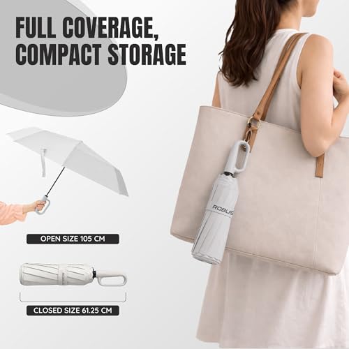 Image of Robustt Auto Open Clutch Umbrella with Carabiner Hook Handle, (Beige)| Double Fibreglass Wind-Resistant Frame |for rain & Sun Protection| Lightweight & Compact