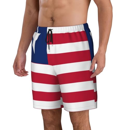 Liberian Flag Men Beach Pants â€“ Swim Trunks for Men,Quick-Dry and Comfortable, Suitable for Beach, Surf, and Everyday Wear Black2