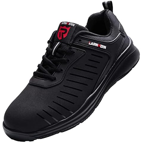 LARNMERN Sicherheitsschuhe Damen Herren Arbeitsschuhe, Leicht Stahlkappe Schuhe Reflektierend Sicherheitsstiefel Atmungsaktiv Industrie Schuhe Sicherheitssneaker LM-112, Dunkles Schwarz, 42 EU Cover