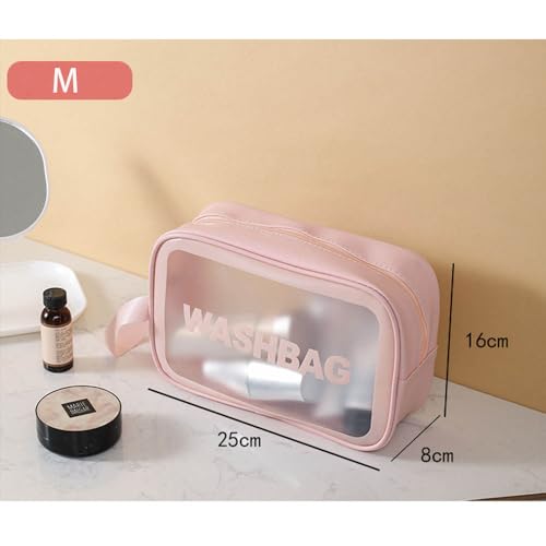 Image of Catron Waterproof Wash Bag Pouch for Travel Kit Toiletry Bag Pink Faux Leather, 6-Piece Travel Makeup, Brushes & Accessories Toiletry Organiser with Clear Window (Set of 6) (Pink+Blue)