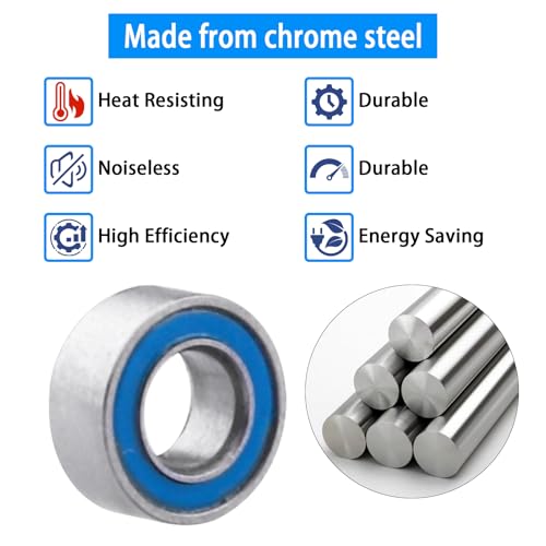 Image of 10pcs MR63-2RS Ball Bearings - Miniature Deep Groove Ball Bearing Double Blue Rubber Sealed Chrome Steel for RC Cars /Planes /Drone /Robotics and Small Electric Motors(3x6x2.5mm)