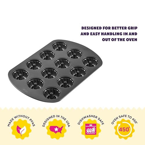 Wilton Gold Non-Stick 12-Cavity Mini Fluted Cake Pan, Stainless Steel Bakeware, Made Without PFAS, Packaging May Vary