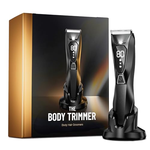 Xcdgiogw Body Hair Trimmer for Men: 𝐖𝐢𝐫𝐞𝐥𝐞𝐬𝐬 𝐂𝐡𝐚𝐫𝐠𝐢𝐧𝐠 Pubic Hair Trimmer with 90Min - Wet or Dry Body Groomer, 4000K LED, 𝐂𝐞𝐫𝐚𝐦𝐢𝐜 𝐁𝐥𝐚𝐝𝐞 for Face Legs Groin，Gift for Father