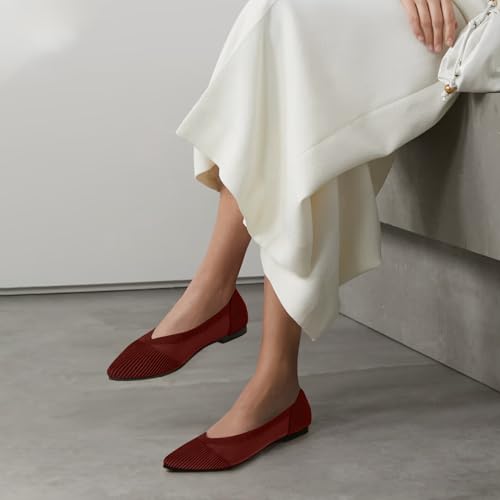Womens-Flats-Shoes-Pointed-Toe-Knit-Ballet-Comfortable-Dressy-Mesh-Flat