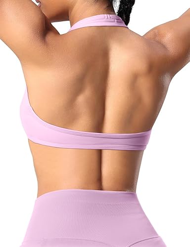 Image of OMKAGI Halter Sports Bras for Women Open Back Workout Bras Padded Yoga Bra Gym Tops