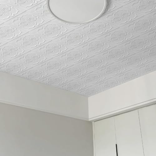 Elffloor Ceiling Tiles Self-Adhesive Peel and Stick Ceiling Sticker 13.8 in×13.8 in Pack of 16pcs, Covering 21 sq.ft，3D Wall Panels for Home Decorations，Interior Wall Decorations - Thumbnail 3