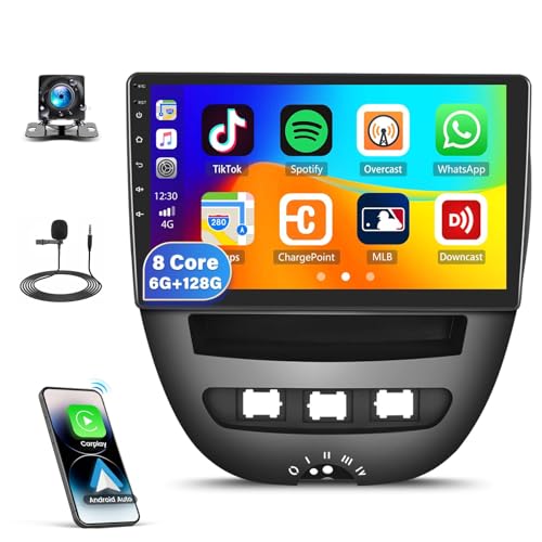 4G+64G GOHHDL Android Radio de Coche 2Din para Peugeot 107 / Citroen C1 / Toyota Aygo 2004-2014 con Carplay Android Auto, Radio de 10 Pulgadas con BT GPS WiFi FM/RDS Mirror Link SWC Cámara&Mic