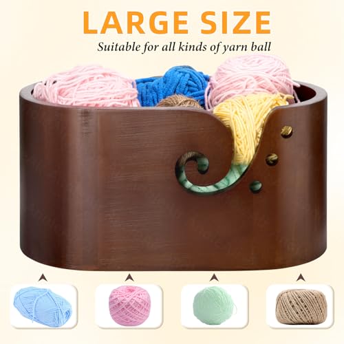 Image of Large Wooden Yarn Bowl, Yarn Bowls for Crocheting, Crochet Tension Rings, Handmade Wood Knitting Yarn Holder Storage Bowl for Crocheting and Knitting Lovers Mothers Day Present