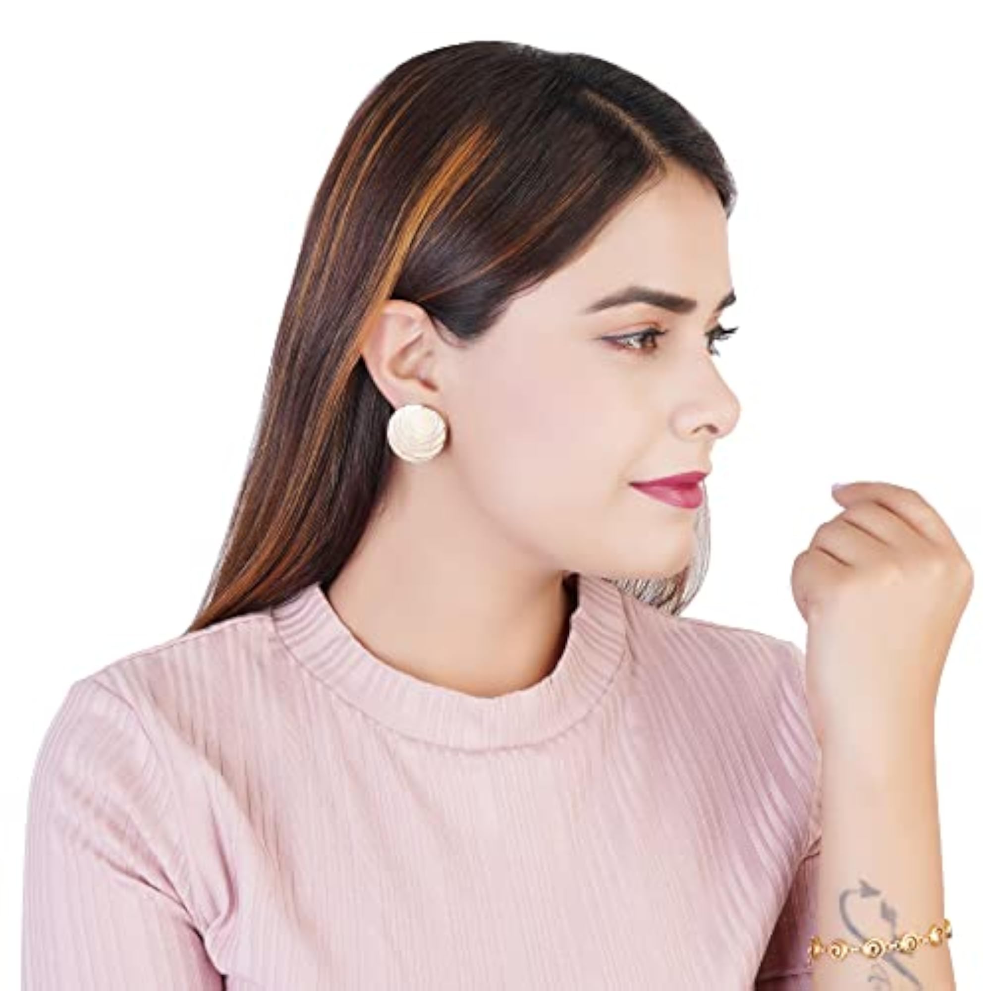 Beige Round Stud Earrings for Women