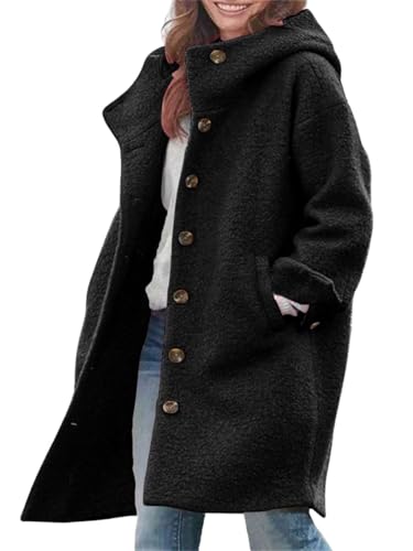 Long Wool Coat Women Casual Single Breasted Hooded Jacket Wool Blend Pea Coat Winter Trench Coat Jacket