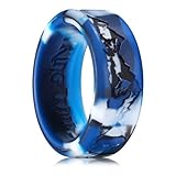 King Will Mens Silicone Wedding Rings, Blue Camouflage Rubber Wedding Bands with Unique Mountain Peak Design, 8mm Wide 2.2mm Thick, Comfort Fit Size 11