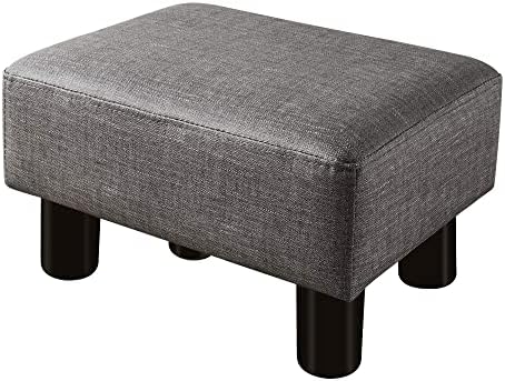 Small Rectangle Foot Stool, PU Leather Fabric Footrest Small Ottoman Stool with Non-Skid Plastic Legs, Modern Rectangle Footrest Small Step Stool Ottoman for Couch, Desk, Office, Living Room, Gray