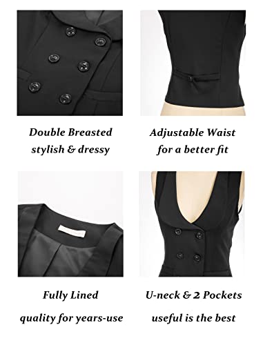 Belle Poque Women Double Breasted Waistcoat Vintage Lapel Collar Vest Coat with 2 Pockets3