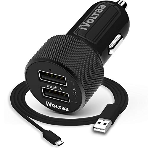 Image of iVoltaa Intelli Charge Dual USB 3.4A Smart Car Charger for All Smartphones with Micro USB Charging Cable