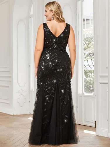 Image of Ever-Pretty Plus Sequin Formal Dresses Sleeveless V Neck Mermaid Ball Gowns Plus Size Prom Dress