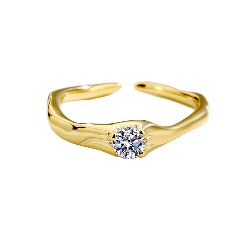 jin yu jia yuan S925 sterling silver open ring irregular simple silver ring, opening adjustable, Sterling Silver, created zircon gemstone