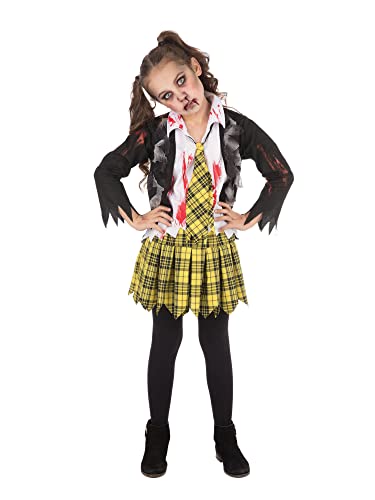 Bristol Novelty Écolière zombie pour fille, taille XL, Girls, CF251XL, White, Yellow, Black, 10-12 Years Old Halloween