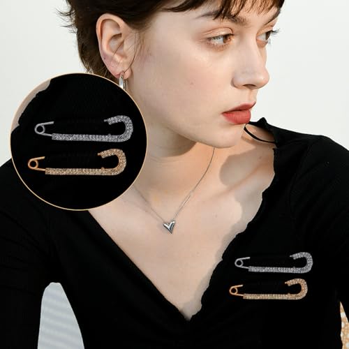 Image of 10 Pcs Vintage Sweater Shawl Clips Pearl Brooch Sweater Shawl Safety Pins, Women Brooch Pins Sweater Shawl Clips Faux Crystal Pearl Brooches Cardigan Collar Holders Vintage Sweater Shawl Chain Clips (Silver and Gold)